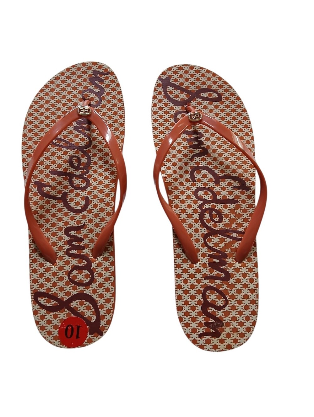 EUC Sam Edelman Women's Size 10 Dark Orange and Cream/White Flip Flops